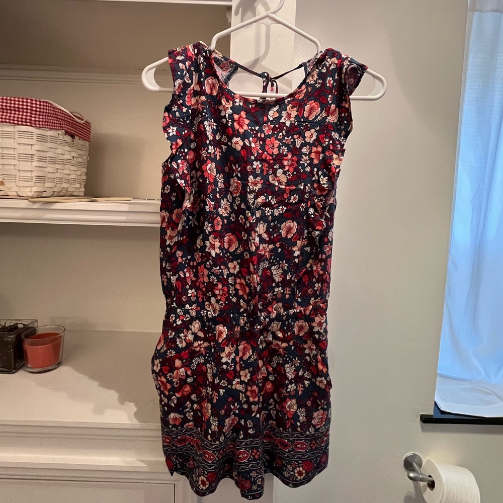 LOFT floral romper with V cut and tie in the back